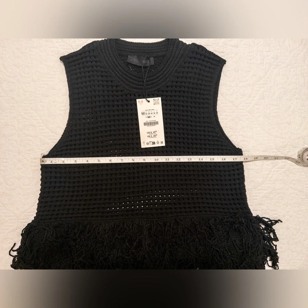 NWT ZARA Fringed Check Knit Sleeveless Top Eco-Friendly Black Size M - Picture 9 of 10